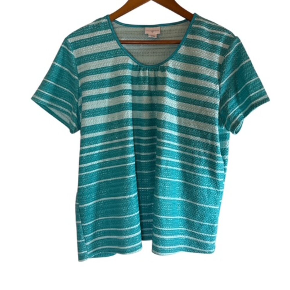 Jaclyn Smith Women's Blouse XL Blue Shirt Short Sleeve
